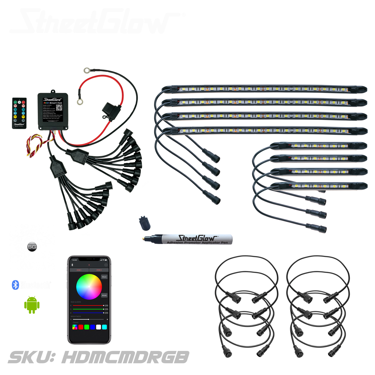 Motorcycle LED light kit with control device and smartphone app