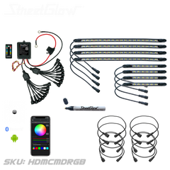 Motorcycle LED light kit with control device and smartphone app